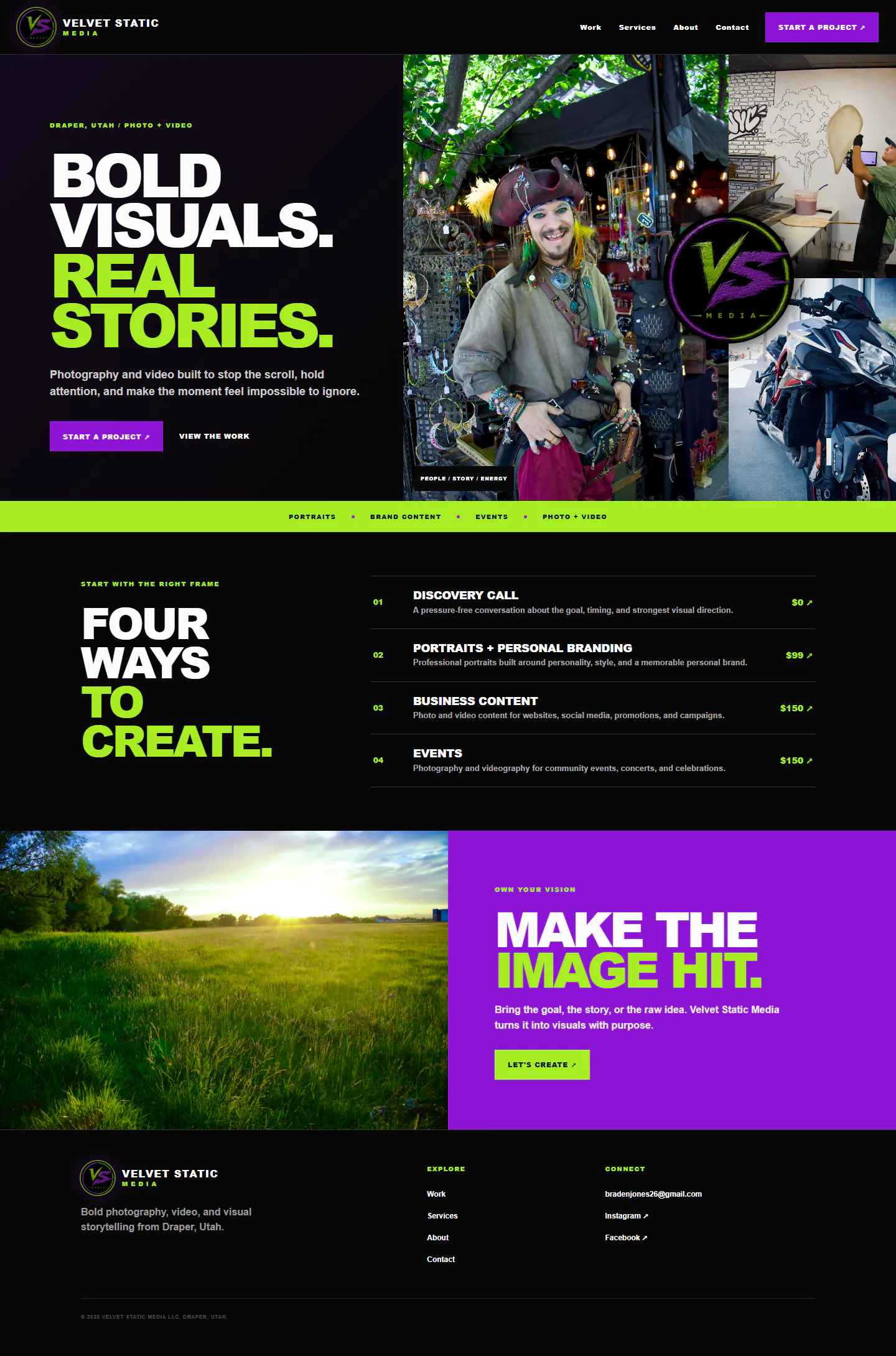 Velvet Static Media live Squarespace homepage after the RareSons redesign
